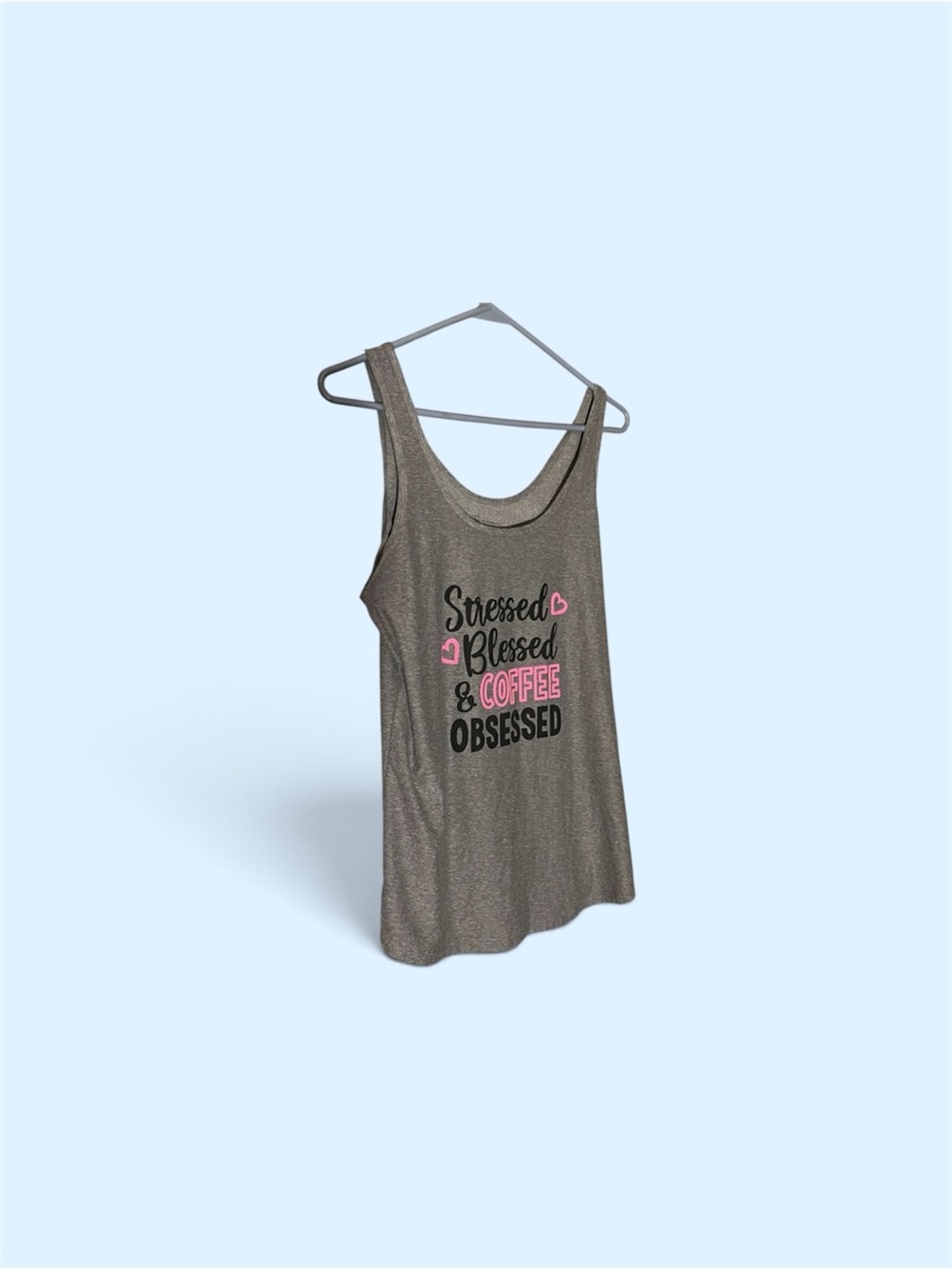 Stressed Blessed & Coffee Obsessed Gray Graphic Tank Top